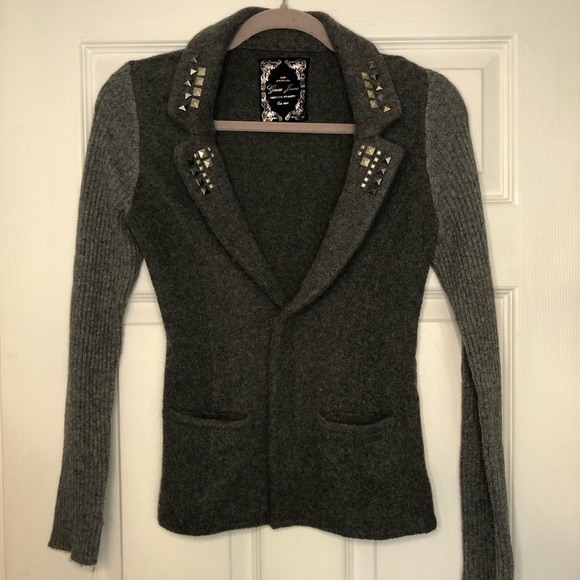 Guess Y2K Cotton & Wool Grey Knit Sweater Blazer small - Picture 2 of 7